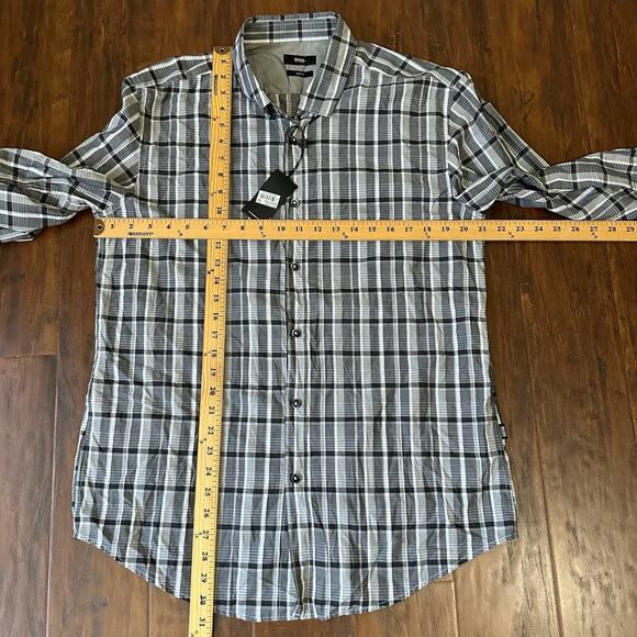 HUGO BOSS Shirt Gray Plaid Slim Fit Button Up Cotton Work Retro NWT - Picture 9 of 9